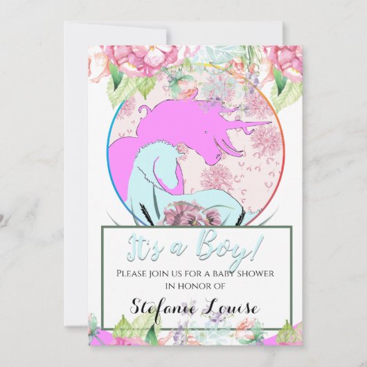 Stromende eenhoorn roze Het is een jongen! (Bloeme Kaart (Voorkant)