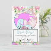 Stromende eenhoorn roze Het is een jongen! (Bloeme Kaart (Staand voorkant)