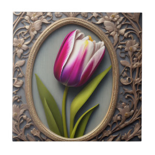 Stromende elegantie: Roze Tulp in Art Nouveau Desi Tegeltje