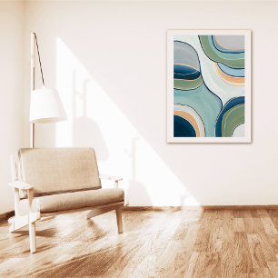 Stromende groene en blauwe curven Abstracte Kunstp Poster