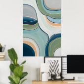 Stromende groene en blauwe curven Abstracte Kunstp Poster (Thuiskantoor)