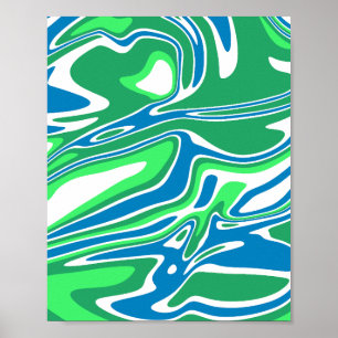 Stromende groene en blauwe marmerstrepen poster