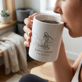 Stromende Lijnkunst Mediterende Figuur Yoga Grote Koffiekop