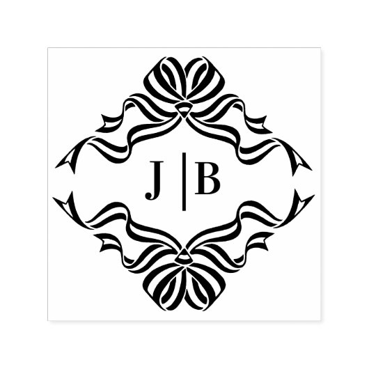 Stromende lint linten Crest 2 Initialen Trouwen Zelfinktende Stempel (Design)