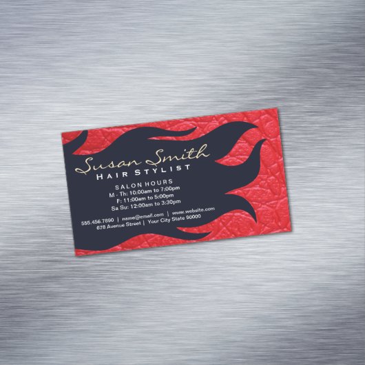 stromende lucht | Rood leder | Salon Magnetisch Visitekaartje (Voorbeeld)