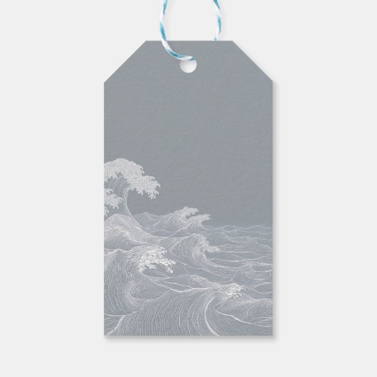 Stromende Ocean Waves Line Art Cadeaulabel (Achterkant)