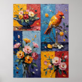 Stromende vogels en bloemen poster (Voorkant)