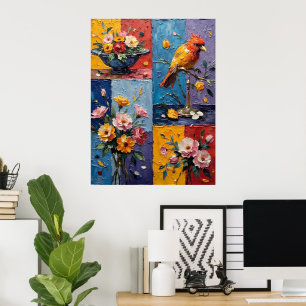 Stromende vogels en bloemen poster