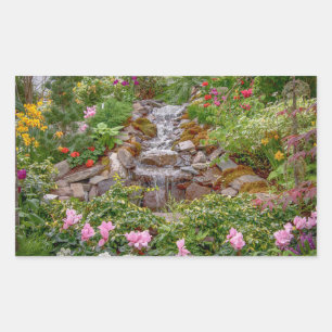 stromende waterval met bronbloemen rechthoekige sticker