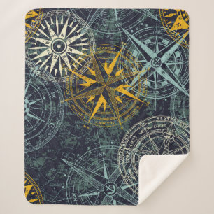 Stromperwindkompas  vintage roos sherpa deken