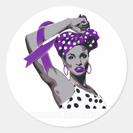 Strong Afro Mom Overdose Awareness Ronde Sticker (Voorkant)