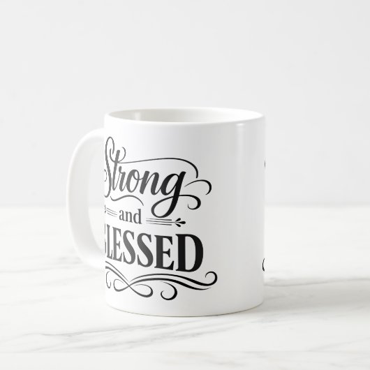 Strong and Blessed Inspirational Coffee Mug Koffiemok (Voorkant links)