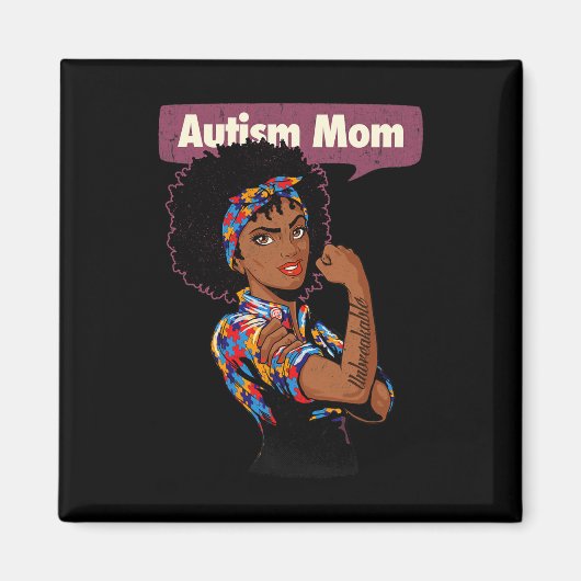 Strong Autism Mom Awareness Afro Mother Black Woma Magneet (Voorkant)
