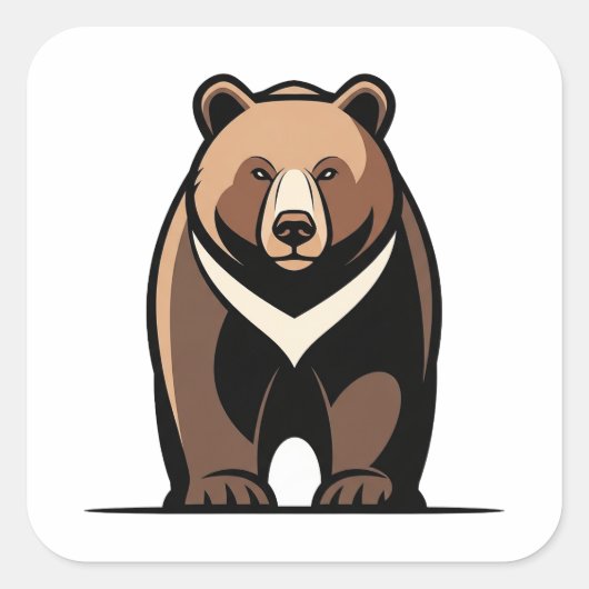 Strong Calm Bear Illustration Vierkante Sticker (Voorkant)
