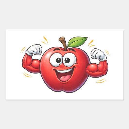 Strong Cartoon Apple Flexing Muscles Sticker (Voorkant)