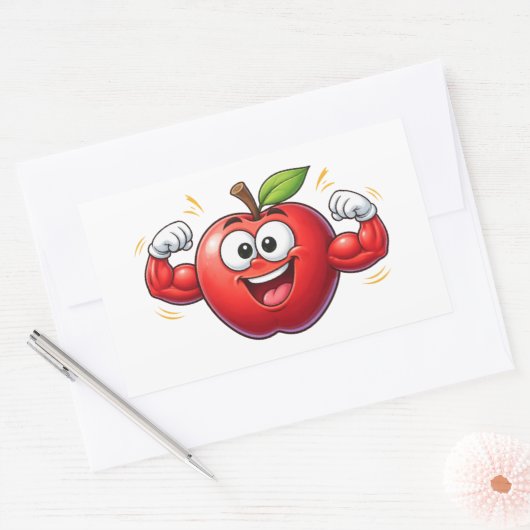 Strong Cartoon Apple Flexing Muscles Sticker (Envelop)