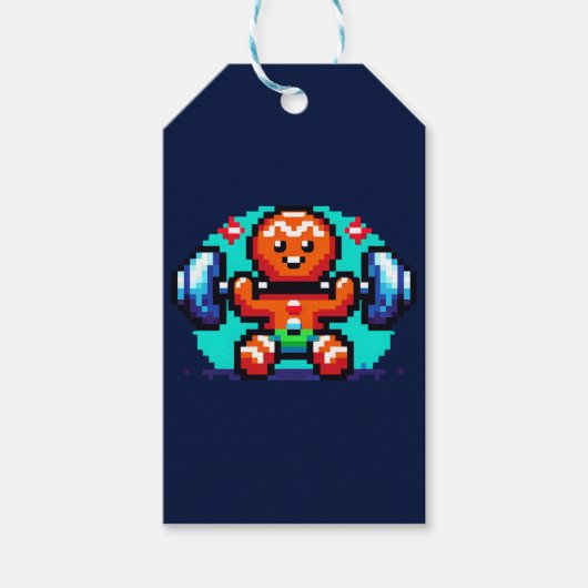 Strong Gingerbread Man - Funny Pixel Art Holiday Cadeaulabel (Voorkant)