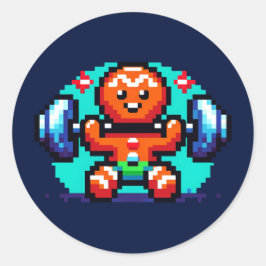 Strong Gingerbread Man - Funny Pixel Art Holiday Ronde Sticker