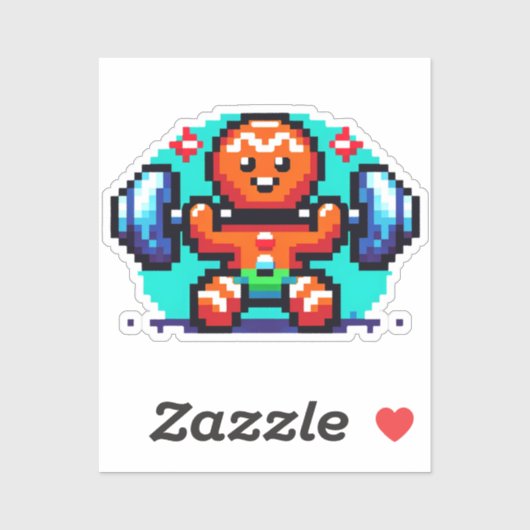 Strong Gingerbread Man - Funny Pixel Art Holiday Sticker (Vel)