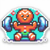 Strong Gingerbread Man - Funny Pixel Art Holiday Sticker (Voorkant)