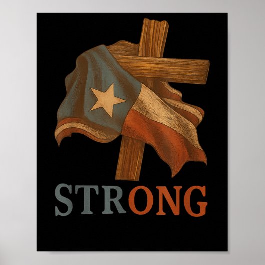 Strong Texas Flag Cross Christian Texas Pride 2025 Poster (Voorkant)