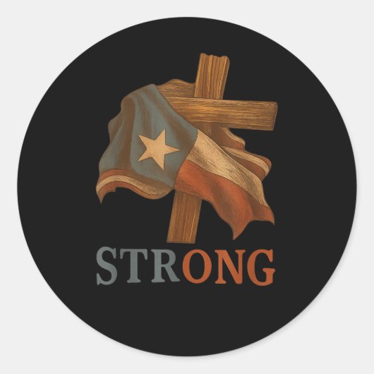 Strong Texas Flag Cross Christian Texas Pride 2025 Ronde Sticker (Voorkant)