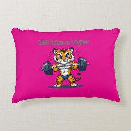 **Strong Tiger – Cute Tiger Lifting Weights Illust Accent Kussen