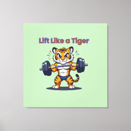 **Strong Tiger – Cute Tiger Lifting Weights Illust Canvas Afdruk