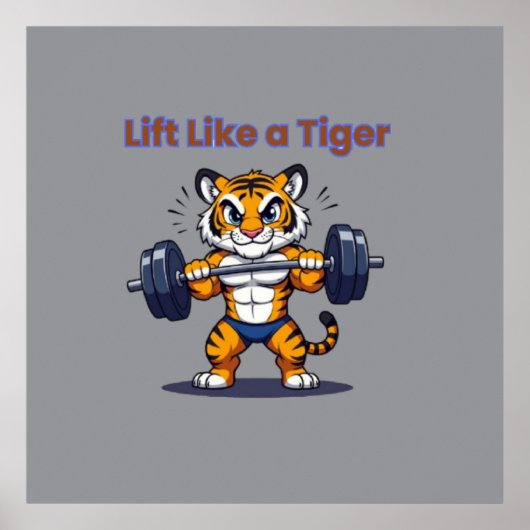 **Strong Tiger – Cute Tiger Lifting Weights Illust Poster (Voorkant)