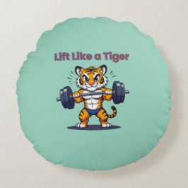 **Strong Tiger – Cute Tiger Lifting Weights Illust Rond Kussen