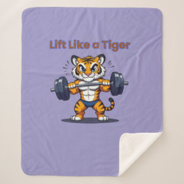 **Strong Tiger – Cute Tiger Lifting Weights Illust Sherpa Deken
