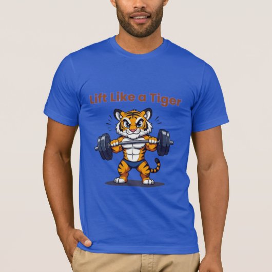**Strong Tiger – Cute Tiger Lifting Weights Illust T-shirt (Voorkant)