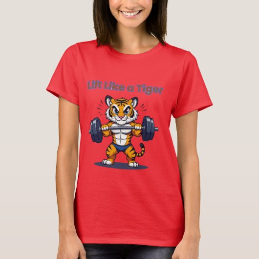 **Strong Tiger – Cute Tiger Lifting Weights Illust T-shirt (Voorkant)