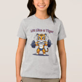 **Strong Tiger – Cute Tiger Lifting Weights Illust Tri-Blend Shirt (Voorkant)