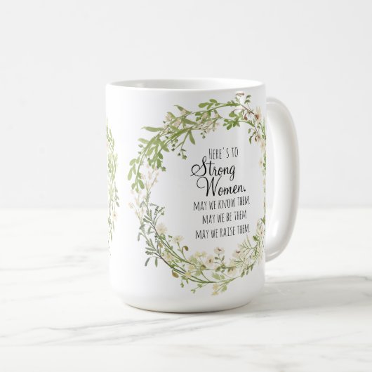 Strong Women Quote Pretty White Wildflowers Koffiemok (Voorkant rechts)
