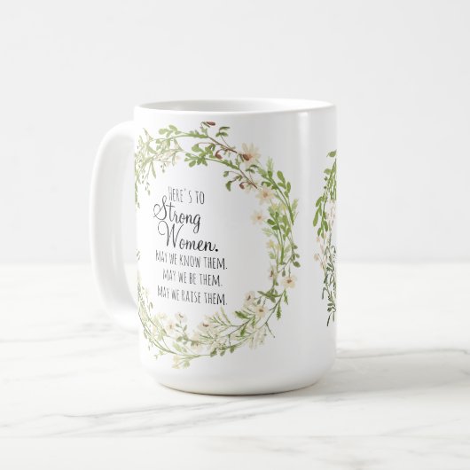 Strong Women Quote Pretty White Wildflowers Koffiemok (Voorkant links)