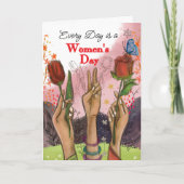 Stronger Together Hands & Tulips Womens Day Card Feestdagen Kaart (Voorkant)