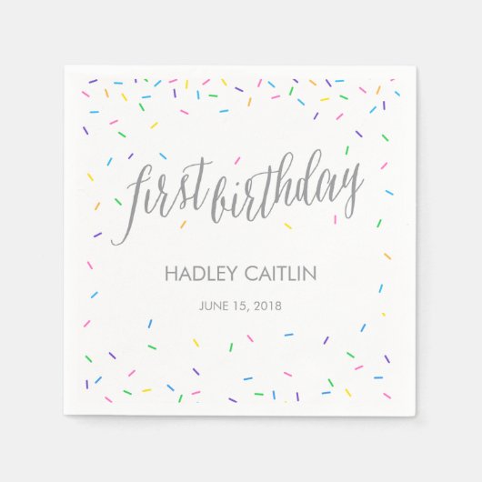 Strooi Confetti 1e Verjaardags Servetten (Voorkant)