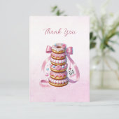 Strooi donuts roze lint dank u kaart (Staand voorkant)