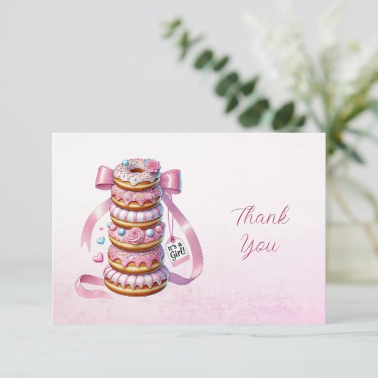 Strooi donuts roze lint dank u kaart (Staand voorkant)