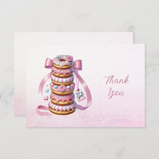 Strooi donuts roze lint dank u kaart (Voorkant / Achterkant)