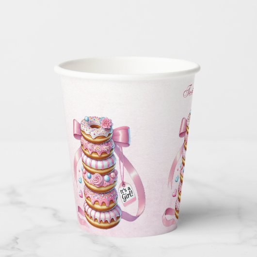 Strooi Donuts Roze Lint Papier Cups Papieren Bekers (Voorkant)