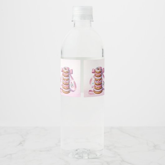 Strooi Donuts Roze Lint Water Fles Label Waterfles Etiket (Achterkant)
