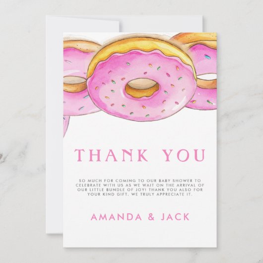 Strooi Donuts Waterverf Roze Baby shower Bedankkaart (Voorkant)