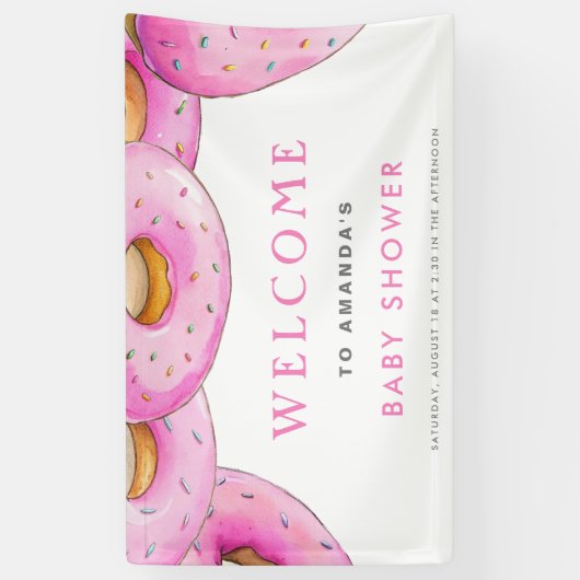 Strooi Donuts Waterverf Roze Baby shower Spandoek (Verticaal)