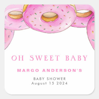 Strooi Donuts Waterverf Roze Baby shower Vierkante Sticker