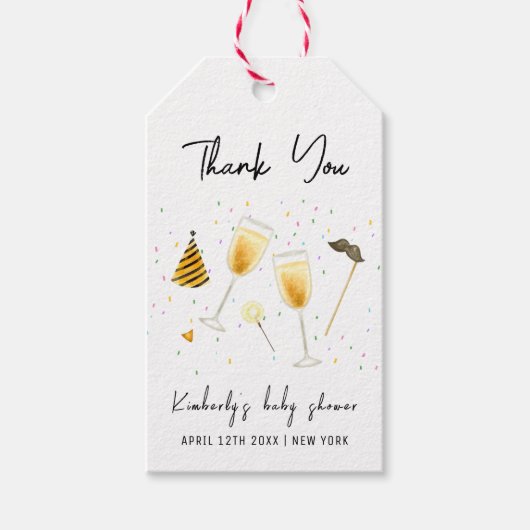 Strooi Sip en zie Champagneglas Baby shower Cadeaulabel (Voorkant)