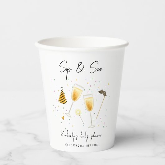 Strooi Sip en zie Champagneglas Baby shower Papieren Bekers (Voorkant)
