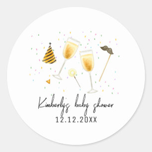 Strooi Sip en zie Champagneglas Baby shower Ronde Sticker