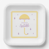 Strooidouche Schattigee paraplu | Geel & Paarse Papieren Bordje (Voorkant)